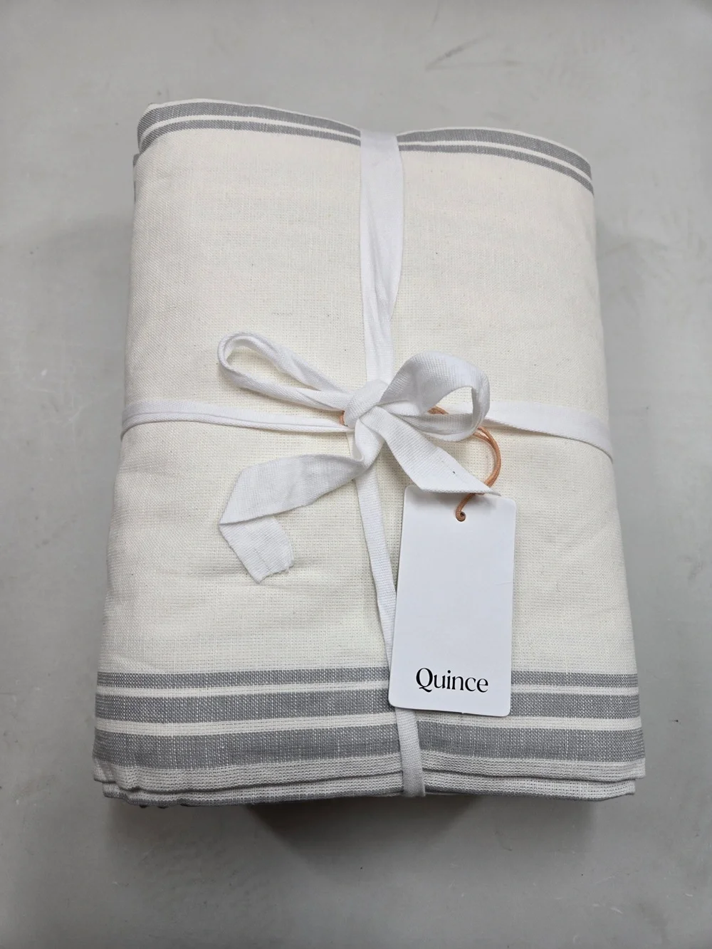 NWT QUINCE Set Of 2 48x96 Coastal Stripe Linen Cotton Curtains Ivory/Blue 9200